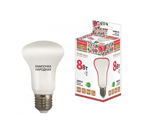 Лампа светодиодная R63 - 8 Вт-230 В -3000 К-E27 Народная  SQ0340-0140  TDM