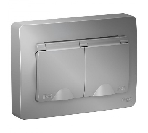 Blanca Алюминий С/У Розетка 2-ая с заземлением IP44 со шторками, 16А, 250В  BLNRS441123  SE