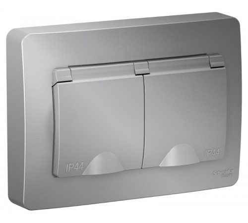 Blanca Алюминий С/У Розетка 2-ая с заземлением IP44 со шторками, 16А, 250В  BLNRS441123  SE