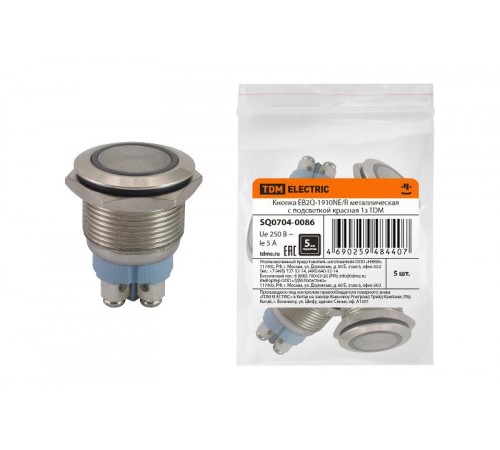 Кнопка EB2Q-1910NE/R металлическая с подсветкой красная 1з  SQ0704-0086  TDM