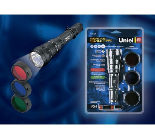 Фонарь рабочий Premium "fighting spirit 550 max" P-ML076-BB Black  алюм. MC-E CREE LED 2 х CR123A в/к, черн  05727  Uniel