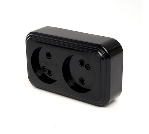 Розетка 2-местная без заземляющего контакта, 250В, 16А, IP20, PST16-30-20 (RA 16-237-Ч), черный  39694  STEKKER