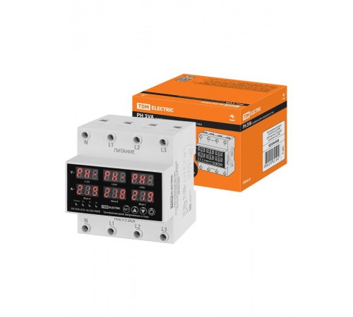 Реле напряжения 3ф РН 3VA-63А-3х380/220В (LED-VA-дисплей, с функцией ограничения тока)  SQ1504-0026  TDM