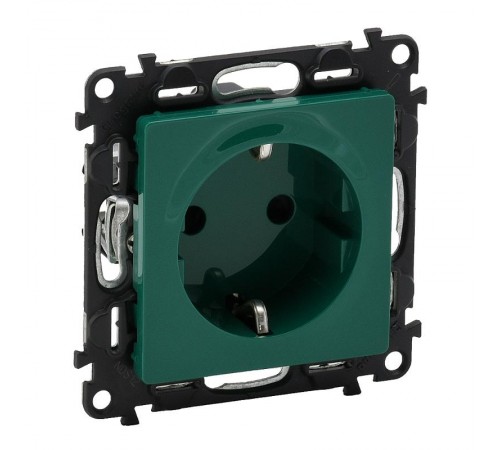 Valena LIFE Розетка сил. Зеленый 2К+З 16А 250В с з/ш, безвин. заж., с лиц. пан.  753329  Legrand