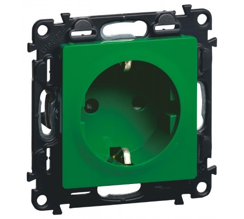 Valena LIFE Розетка сил. Зеленый 2К+З 16А 250В с з/ш, безвин. заж., с лиц. пан.  753329  Legrand