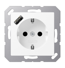 Розетка SCHUKO® с USB-зарядным устройством, тип А; термопласт; белый матовый  A1520-18AWWM  Jung