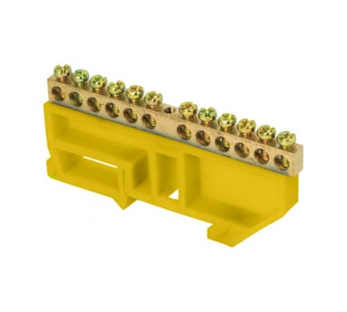 Шина "0" N (6х9мм) 12 отверстий латунь желтый изолятор на DIN-рейку розничный стикер EKF PROxima  sn0-63-12-dz-r  EKF
