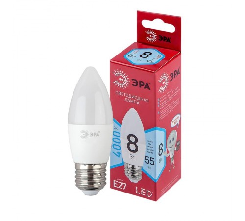 Лампа светодиодная RED LINE LED B35-8W-840-E27 R E27 / Е27 8 Вт свеча нейтральный белый свет  Б0050695  ЭРА
