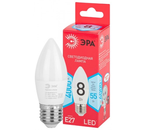 Лампа светодиодная RED LINE LED B35-8W-840-E27 R E27 / Е27 8 Вт свеча нейтральный белый свет  Б0050695  ЭРА