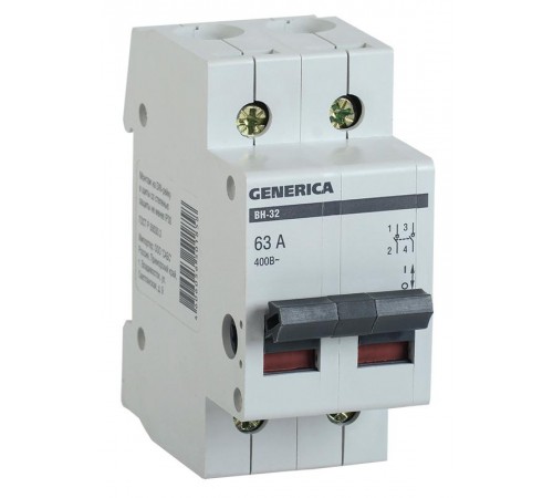 Выключатель нагрузки модульный (мини-рубильник) ВН-32 2Р 40А  MNV15-2-040  GENERICA