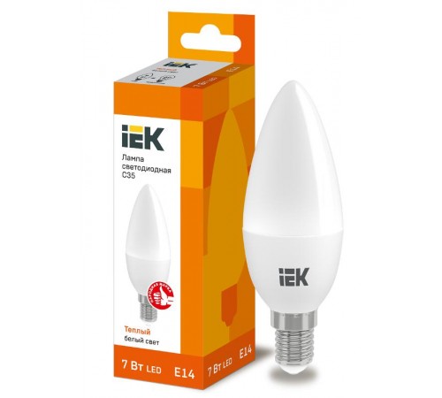 Лампа светодиодная LED 7Вт Е14 220В 3000К C35 свеча  LLE-C35-7-230-30-E14  IEK