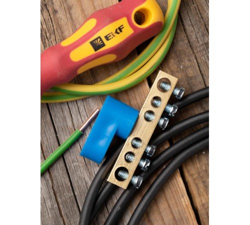 Шина "0" N (6х9мм) 6 отверстий латунь синий угловой изолятор EKF PROxima  sn0-63-06-1  EKF