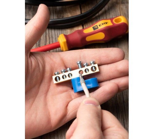 Шина "0" N (6х9мм) 6 отверстий латунь синий угловой изолятор EKF PROxima  sn0-63-06-1  EKF