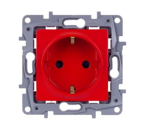 Etika Красный Розетка с заземлением со шторками 16А 250В винтовые зажимы  672722  Legrand