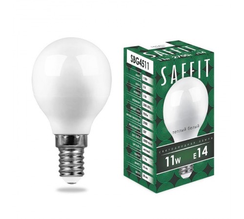 Лампа светодиодная SBG4511 11W 2700K 230V E14 G45  55136  SAFFIT