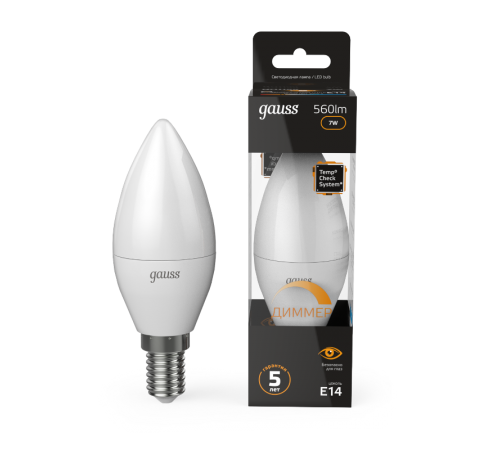 Лампа светодиодная LED 7Вт E14 220В 3000К свеча, диммируемая  103101107-D  Gauss