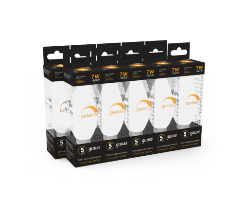 Лампа светодиодная LED 7Вт E14 220В 3000К свеча, диммируемая  103101107-D  Gauss