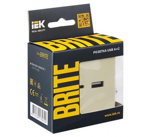 BRITE Розетка USB A+C 18Вт РЮ11-1-БрКр бежевый  BR-U22-018-K10  IEK