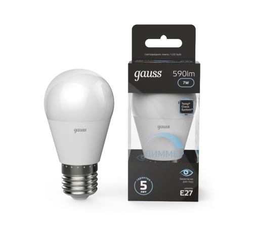 Лампа светодиодная LED 7Вт E27 220В 4100К шар, диммируемая  105102207-D  Gauss