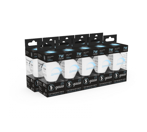 Лампа светодиодная LED 7Вт E27 220В 4100К шар, диммируемая  105102207-D  Gauss
