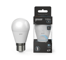 Лампа светодиодная LED 7Вт E27 220В 4100К шар, диммируемая  105102207-D  Gauss