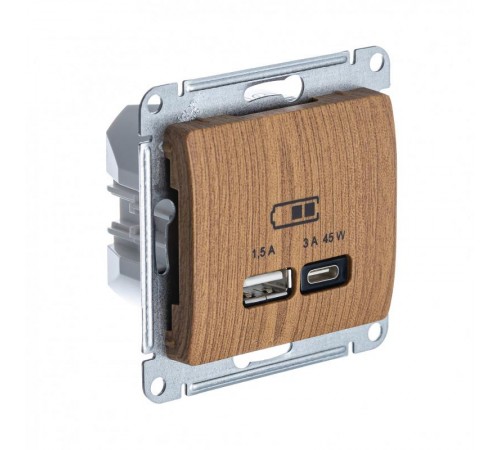 Glossa Дерево Дуб USB Розетка A + тип-C 45W высокоскор.заряд. QC PD  GSL000529  SE