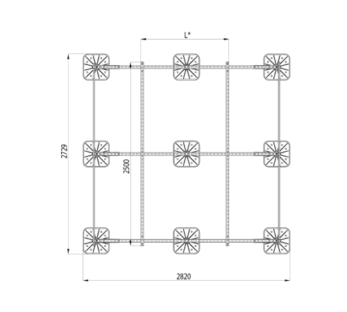 Опорная конструкция для установки оборудования TECHNORAPTOR FOOT 2500х2500  KM-TR-F-SSEI-2500-2500  КМ - профиль