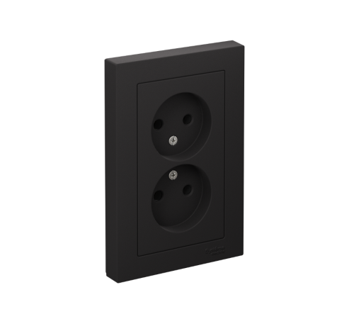 AtlasDesign Карбон Розетка без заземления двойная, 16А, (в сборе с рамкой)  ATN001020  SE
