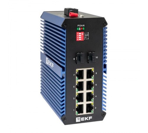 Промышленный неуправляемый коммутатор U-2GX/SFP-8GTP, 2 порта 1000Base-X SFP, 8 портов 10/100/1000Base-T(X) RJ45 c PoE, монтаж на динрейку TSX TSX-U-