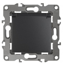 Розетка 12-2103-05 с заземлением со шторками с крышкой, 16АХ-250В,  антрацит  Б0014697  ЭРА