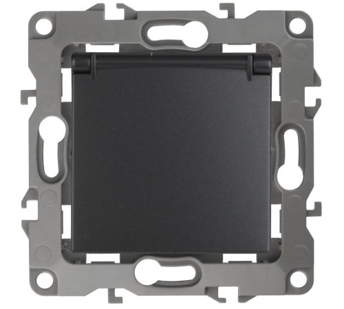 Розетка 12-2103-05 с заземлением со шторками с крышкой, 16АХ-250В,  антрацит  Б0014697  ЭРА