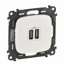 Valena ALLURE Жемчуг Розетка 2-ая USB 240В/5В 1500мА (с лицевой панелью)  754999  Legrand
