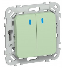 FLITE Выключатель 2-клавишный кнопочный с индикацией 10А ВС12-2-1-ФлФ фисташковый  FI-V24-1-10-1-K93  IEK