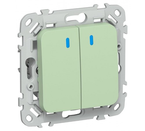 FLITE Выключатель 2-клавишный кнопочный с индикацией 10А ВС12-2-1-ФлФ фисташковый  FI-V24-1-10-1-K93  IEK