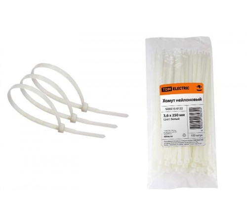 Хомут 3,6х250мм нейлон (белый) (100шт)   SQ0515-0122  TDM