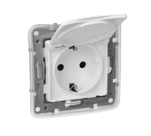 Etika Белый Розетка с заземлением, автозажимные клеммы, IP44  672232  Legrand