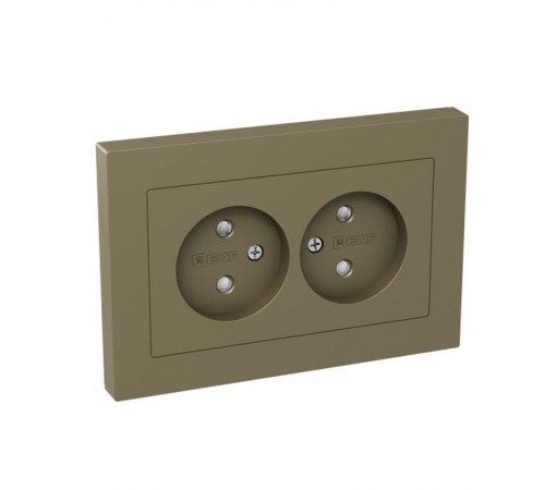 Механизм розетки двойной, 16А, без заземления, со шторками, с рамкой, шампань Эпика  UP1-SOC-201 EKF