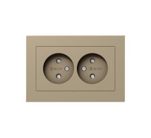 Механизм розетки двойной, 16А, без заземления, со шторками, с рамкой, шампань Эпика  UP1-SOC-201 EKF