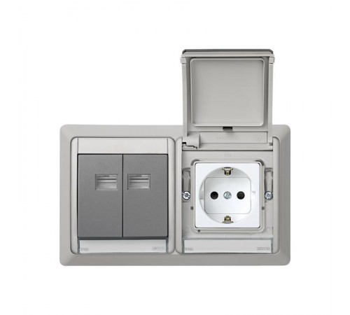 Simon 44 Aqua Основание под 2-местную рамку, IP55, скрытый монтаж, 171х104мм, S44 Aqua, серый  4400620-035  Simon