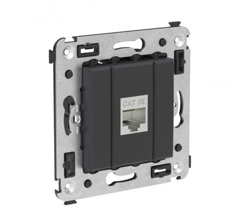 Компьютерная розетка RJ-45 без шторки в стену, кат.5e одинарная экранированная, "Avanti", "Черный матовый"  4412763  DKC