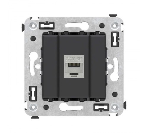 Компьютерная розетка RJ-45 без шторки в стену, кат.5e одинарная экранированная, "Avanti", "Черный матовый"  4412763  DKC