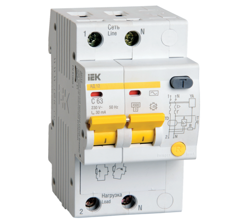 Выключатель автоматический дифференциального тока АД12 2п 25А C 300мА тип AC (3 мод)  MAD10-2-025-C-300  IEK