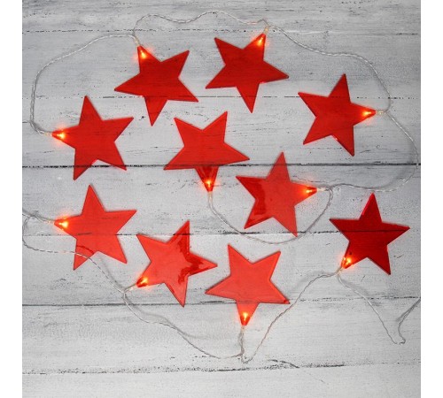 Гирлянда светодиодная Звездопад красная 10 LED, 2,25 м, прозрачн. ПВХ, теплый белый свет свечения, 2хАА (батарейки не в компл.)  304-002  NEON-NIGHT