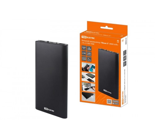 Аккумулятор внешний "Юкон 3", 8000 mAh, 2 А, 2 USB,  SQ1703-0003  TDM