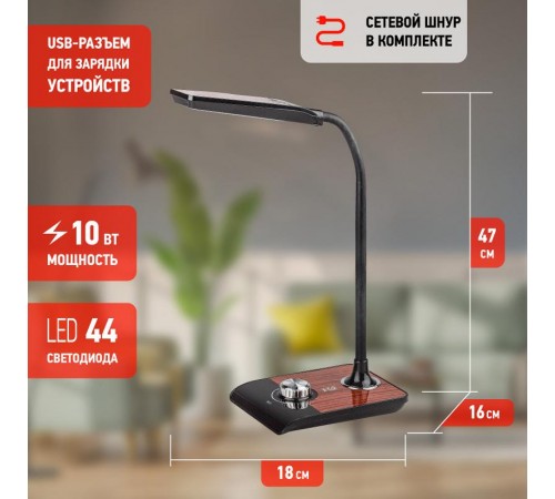 Светильник настольный светодиодный NLED-473-10W-BK черный с деревом  Б0033305  ЭРА