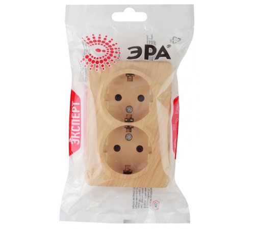 Розетка 11-2205-11  2х2P+E Schuko, 16АХ-250В, ОУ, Эксперт, Сосна Б0020693  ЭРА