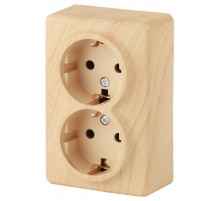 Розетка 11-2205-11  2х2P+E Schuko, 16АХ-250В, ОУ, Эксперт, Сосна Б0020693  ЭРА