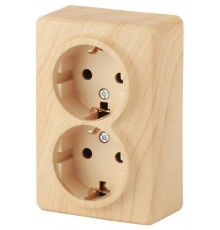 Розетка 11-2205-11  2х2P+E Schuko, 16АХ-250В, ОУ, Эксперт, Сосна Б0020693  ЭРА