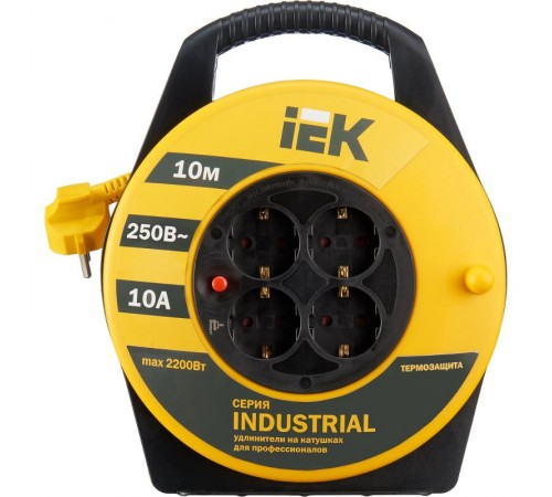 Удлинитель на катушке УК10 с т/з 4 места 2Р+PЕ/10м 3х1,0 мм2 "Industrial"  WKP14-10-04-10  IEK