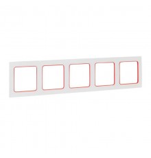 Стокгольм Рамка 5-местная белая с линией цвета красный  EYM-G-306-10  EKF